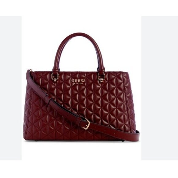 GUESS Kori Girlfriend quilted large satchel crossbody bag - Burgundy / Wine /Red - Picture 6 of 11